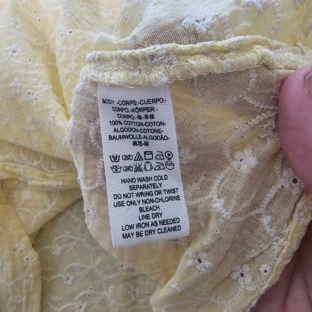 Free People M Down From the Clouds Yellow Eyelet Peasant Top Button Front Boho - Picture 8 of 8